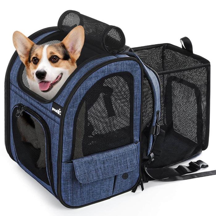 Pecute XL Size Pet Carrier Backpack Dog Carrier Expandable  Breathable (Blue)