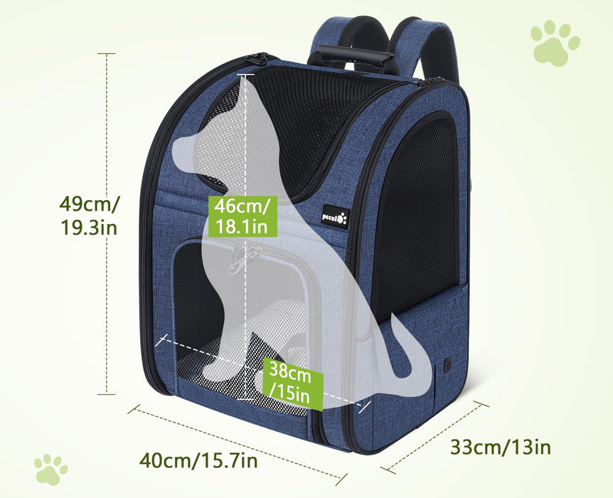 Pecute XL Size Pet Carrier Backpack Dog Carrier Expandable  Breathable (Blue)