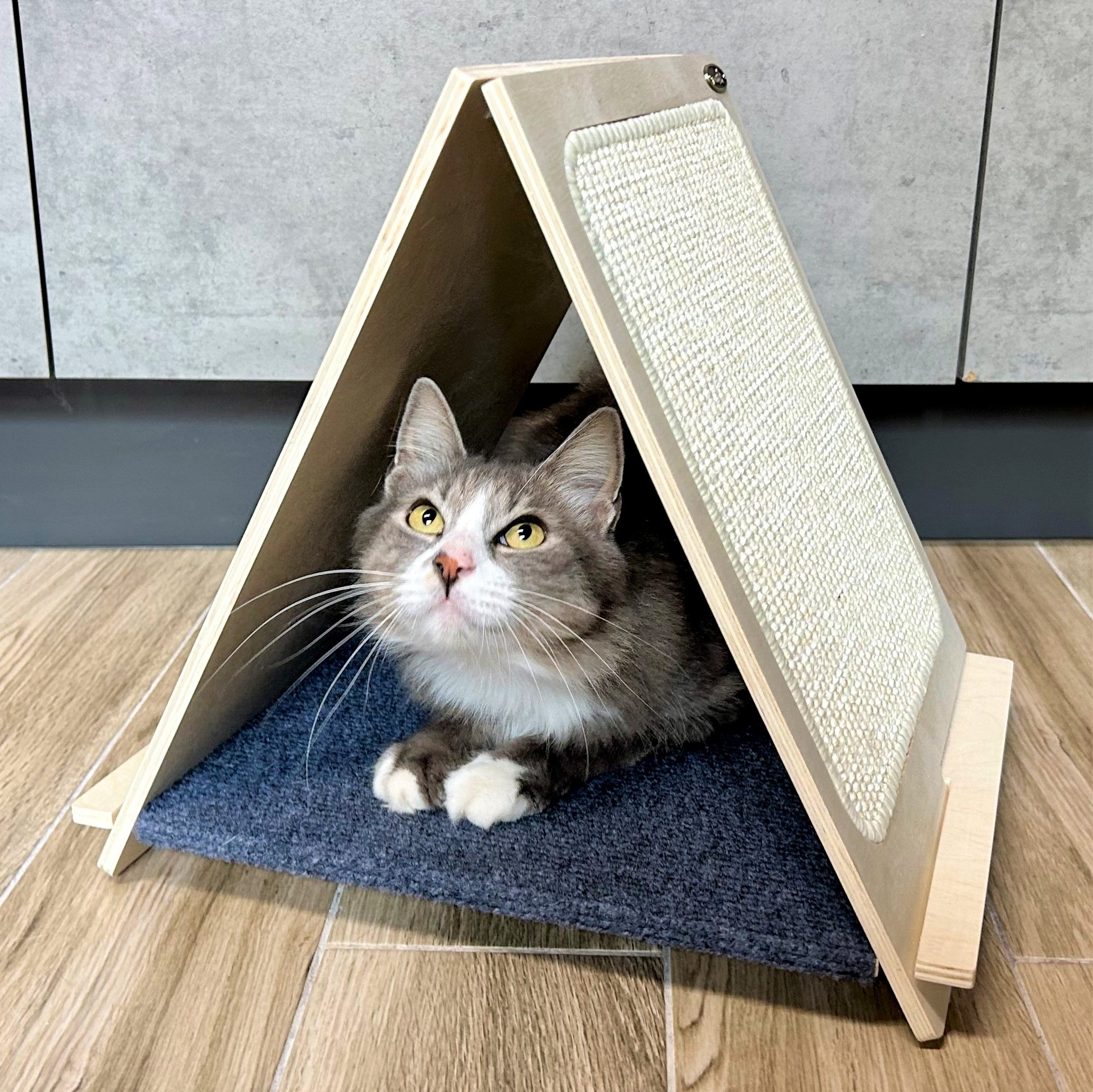 Pecute Grattoir triangulaire pour chat, tapis à gratter pliable en sisal tissé double face