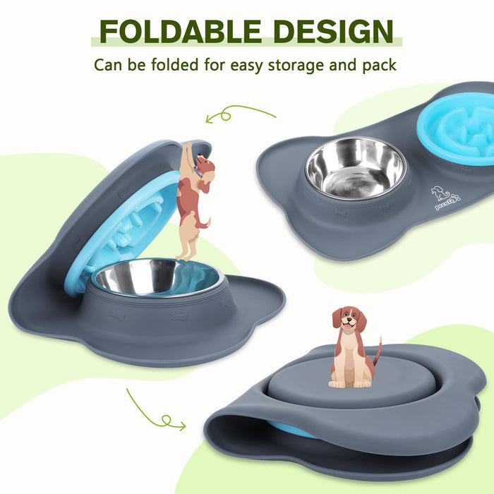 Pecute 3-in-1 Slow Eating Dog Bowls with Non Slip Mat