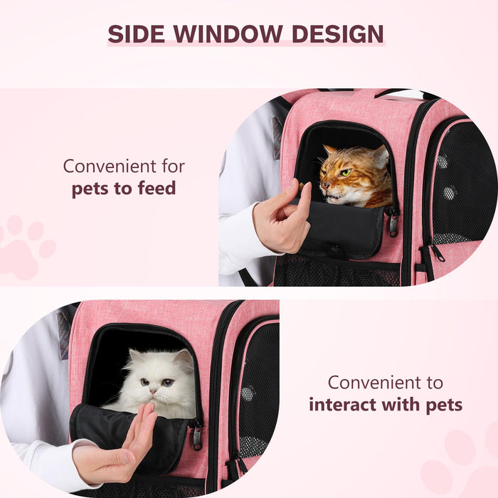 Pecute Cat Carrier Backpack With Multi-entrance（Pink）