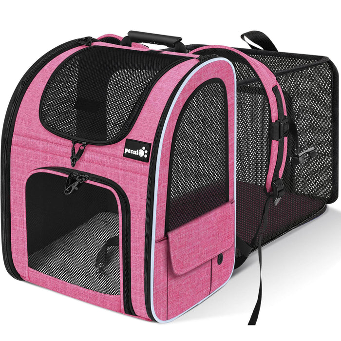 Pecute Cat Carrier Dog Backpack Expandable (Pink)