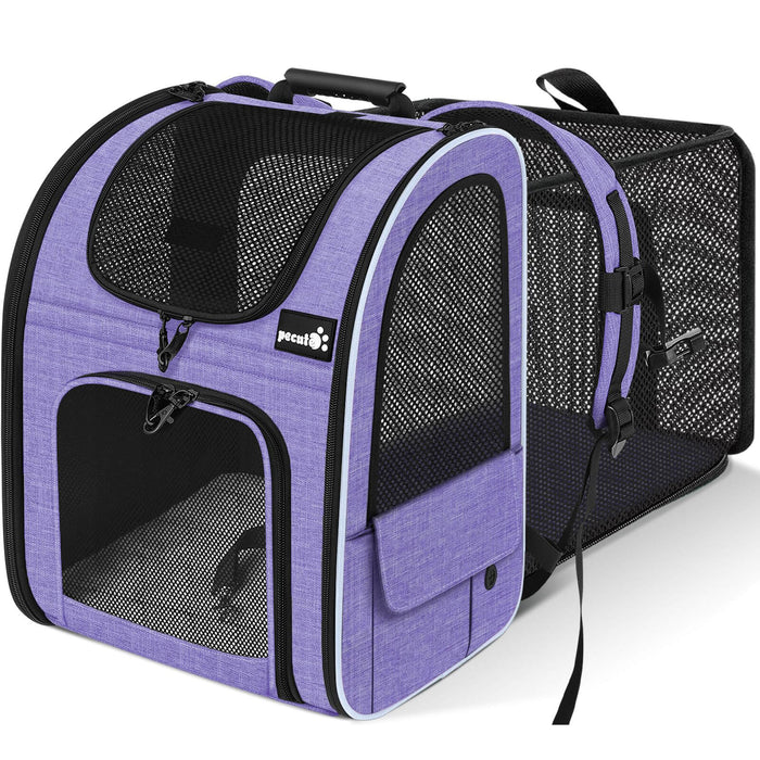 Pecute Cat Carrier Dog Backpack Expandable (Purple)