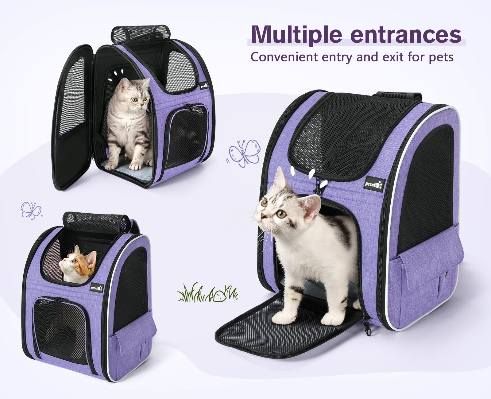 Pecute Cat Carrier Dog Backpack Expandable (Purple)