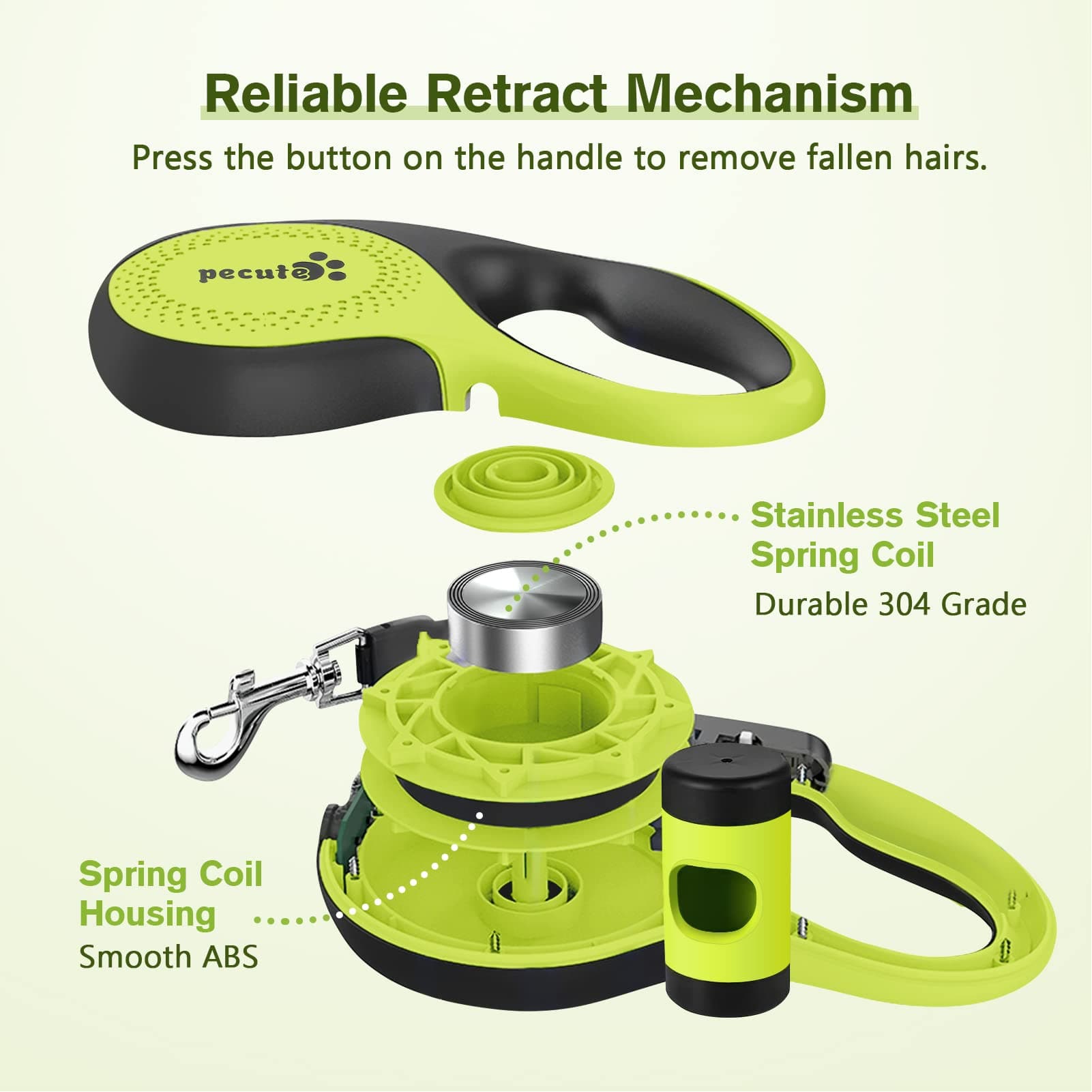 Pecute Retractable Dog Leash with Poo Bag Holder Up to 33lbs/15kg in Weight.