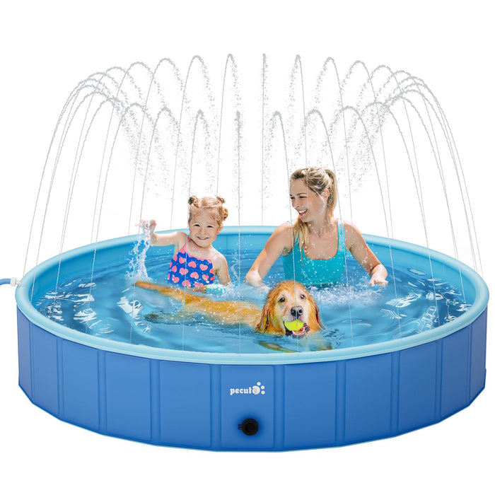 Pecute Paddling Pool for Pet with Sprinkler(L)