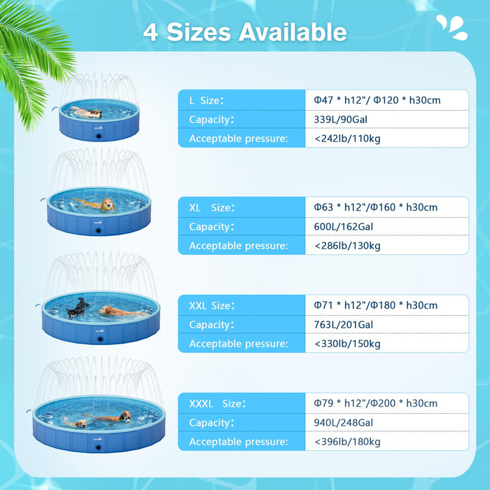 Pecute Paddling Pool for Pet with Sprinkler(L)
