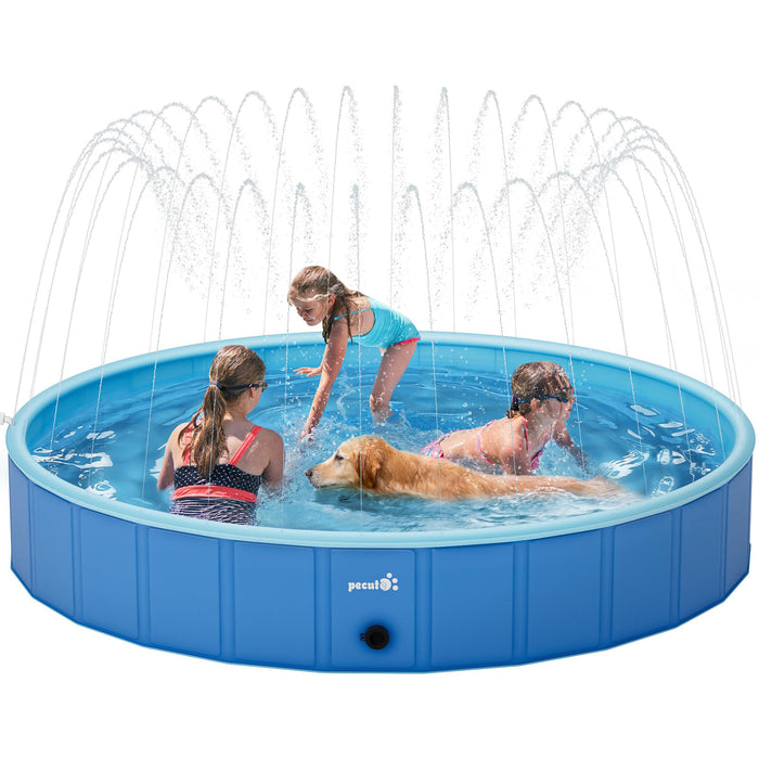 Pecute Paddling Pool for Pet with Sprinkler(XL)