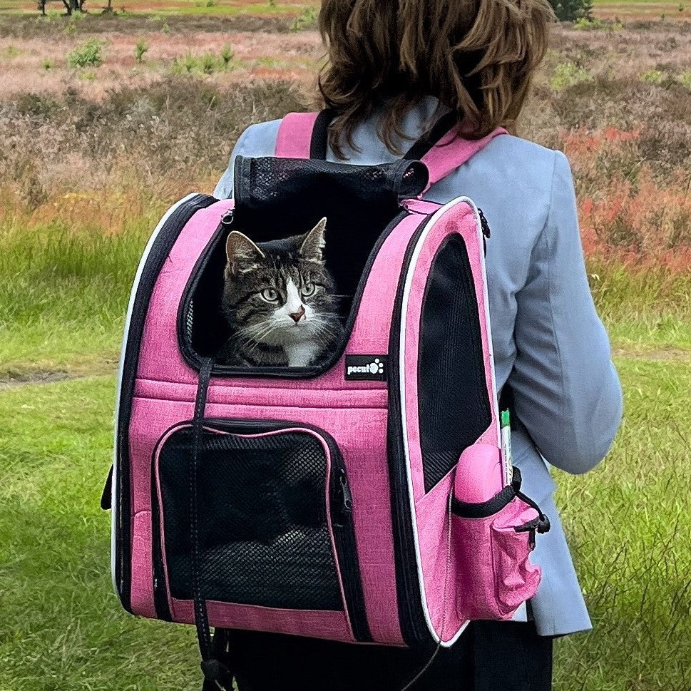 Pecute Sac à dos pour chien et chat, sac à dos portable et respirant (rose)