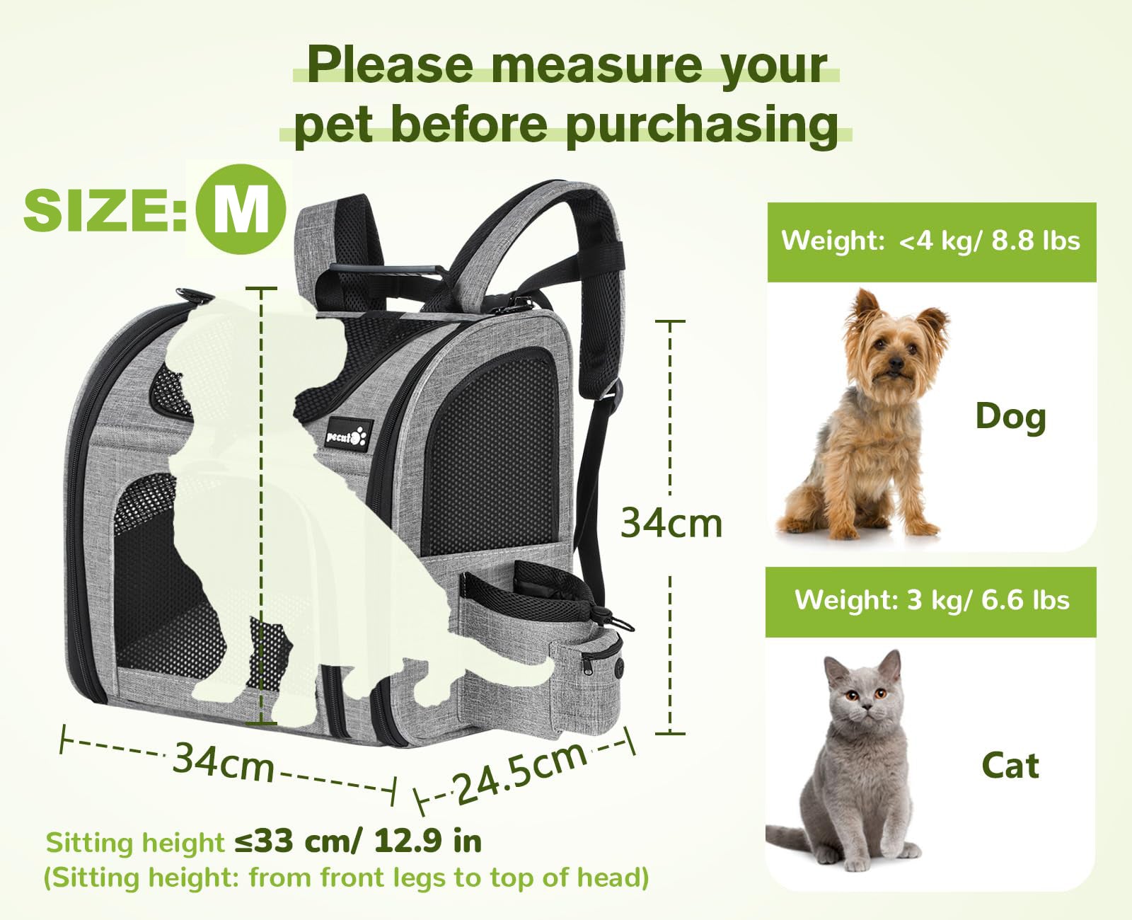 Pecute Cat Carrier Dog Backpack (Grey)