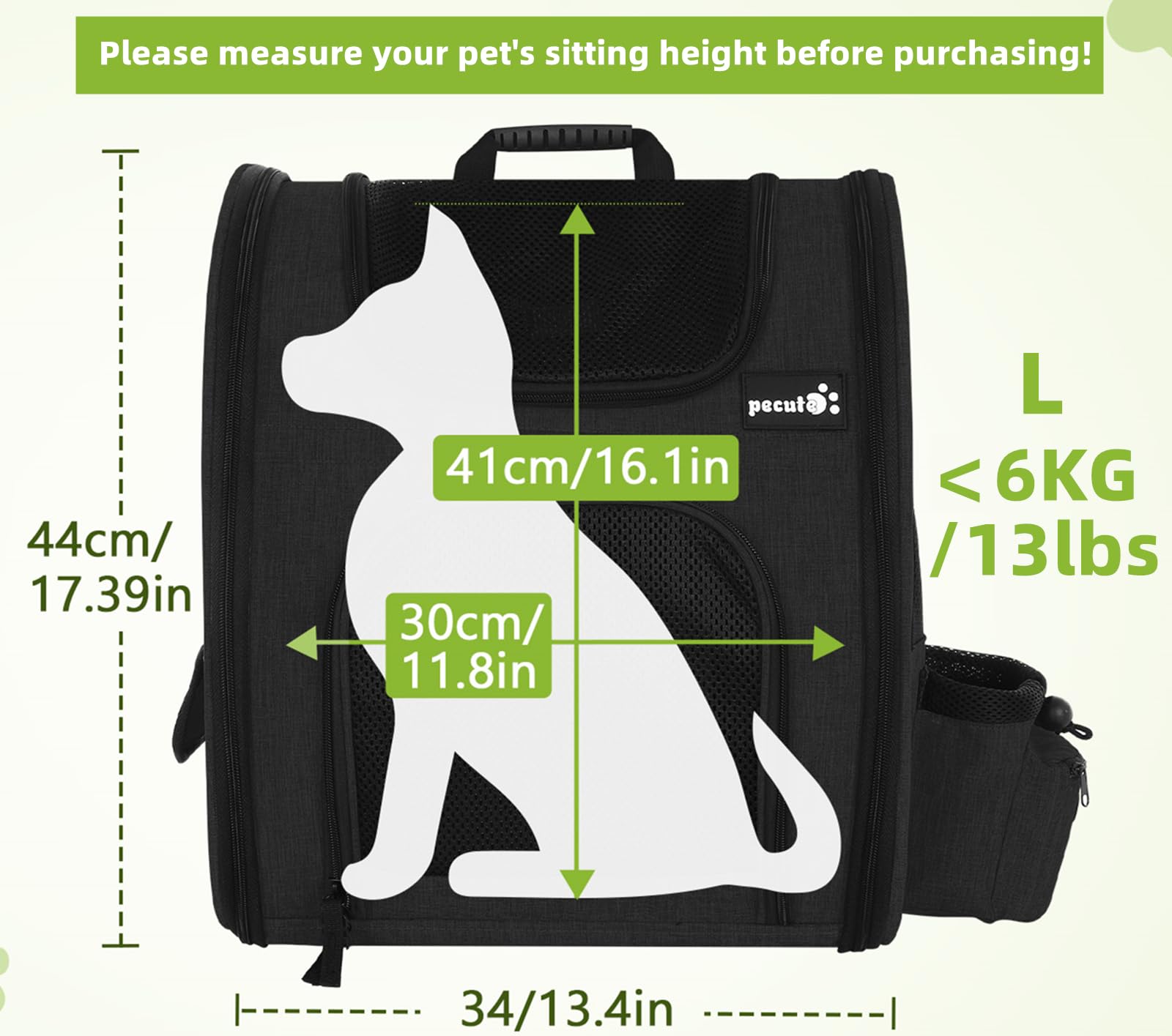 Pecute Cat Carrier Dog Backpack (Black)