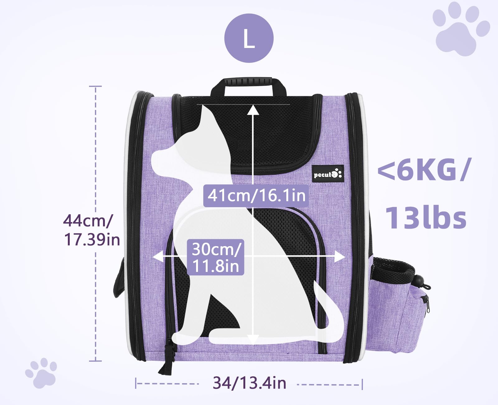 Sac à dos pour chien Pecute Cat Carrier, sac à dos respirant portable