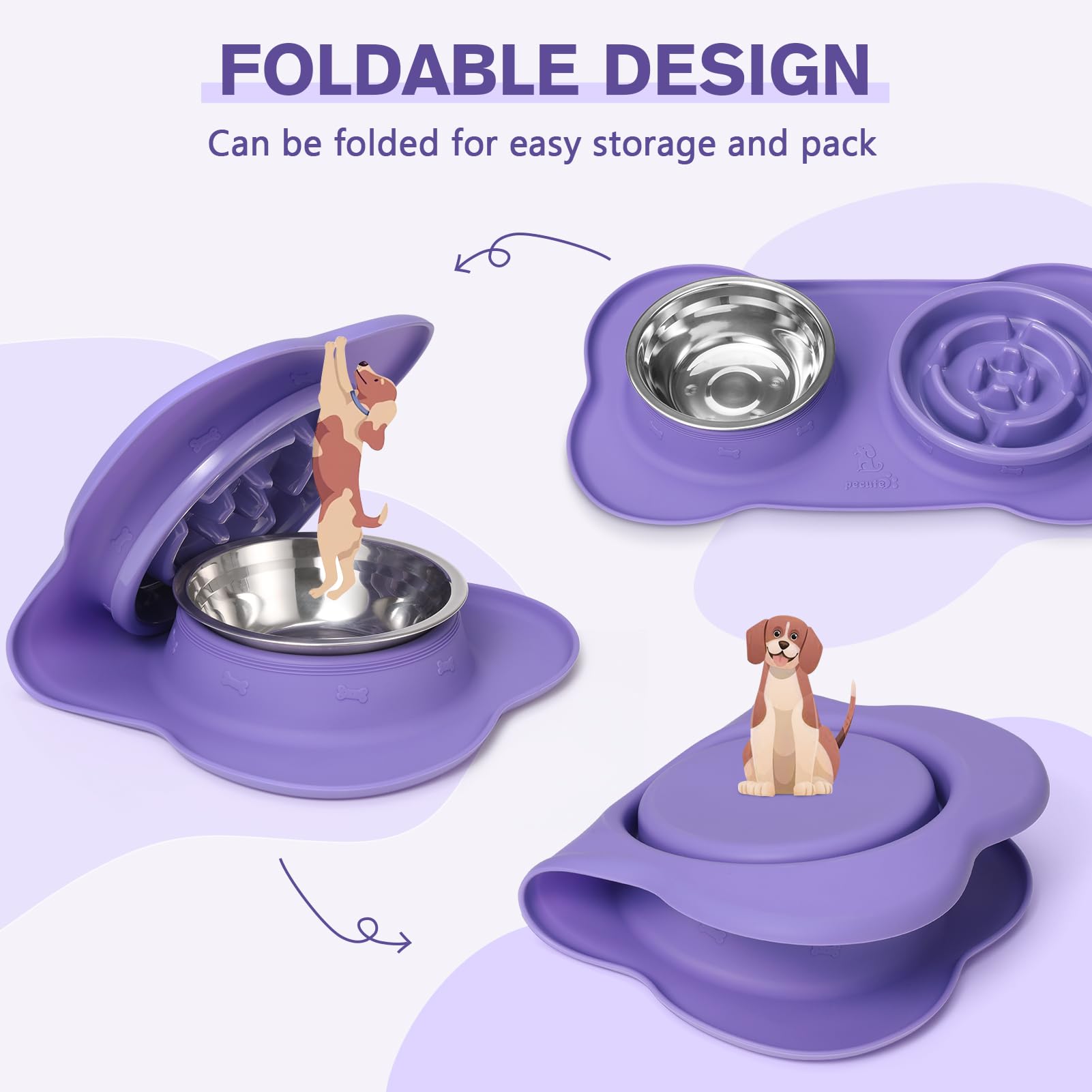 Pecute 3 in 1 Slow Eating Dog Bowls with Non Slip Mat