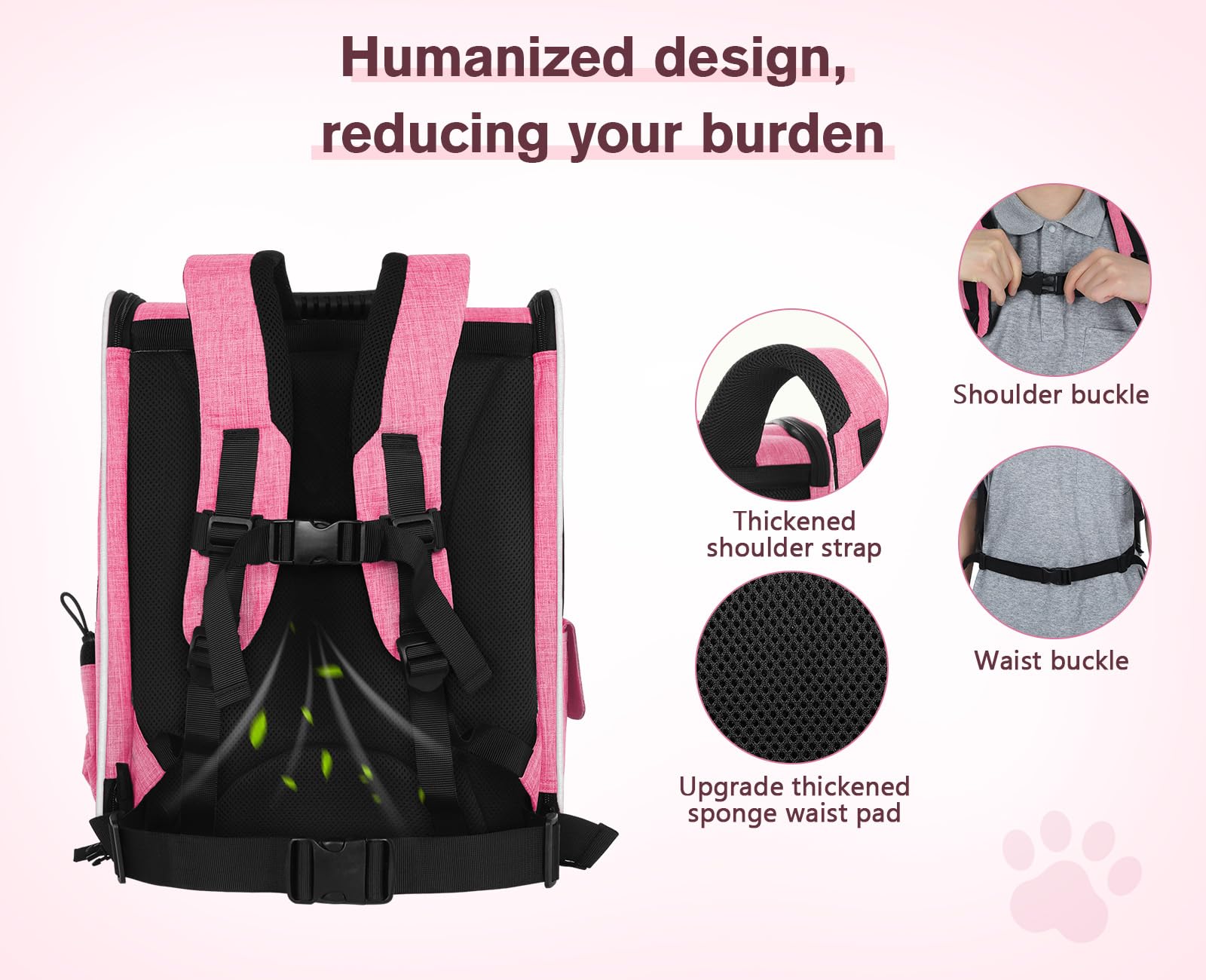 Pecute Sac à dos pour chien et chat, sac à dos portable et respirant (rose)