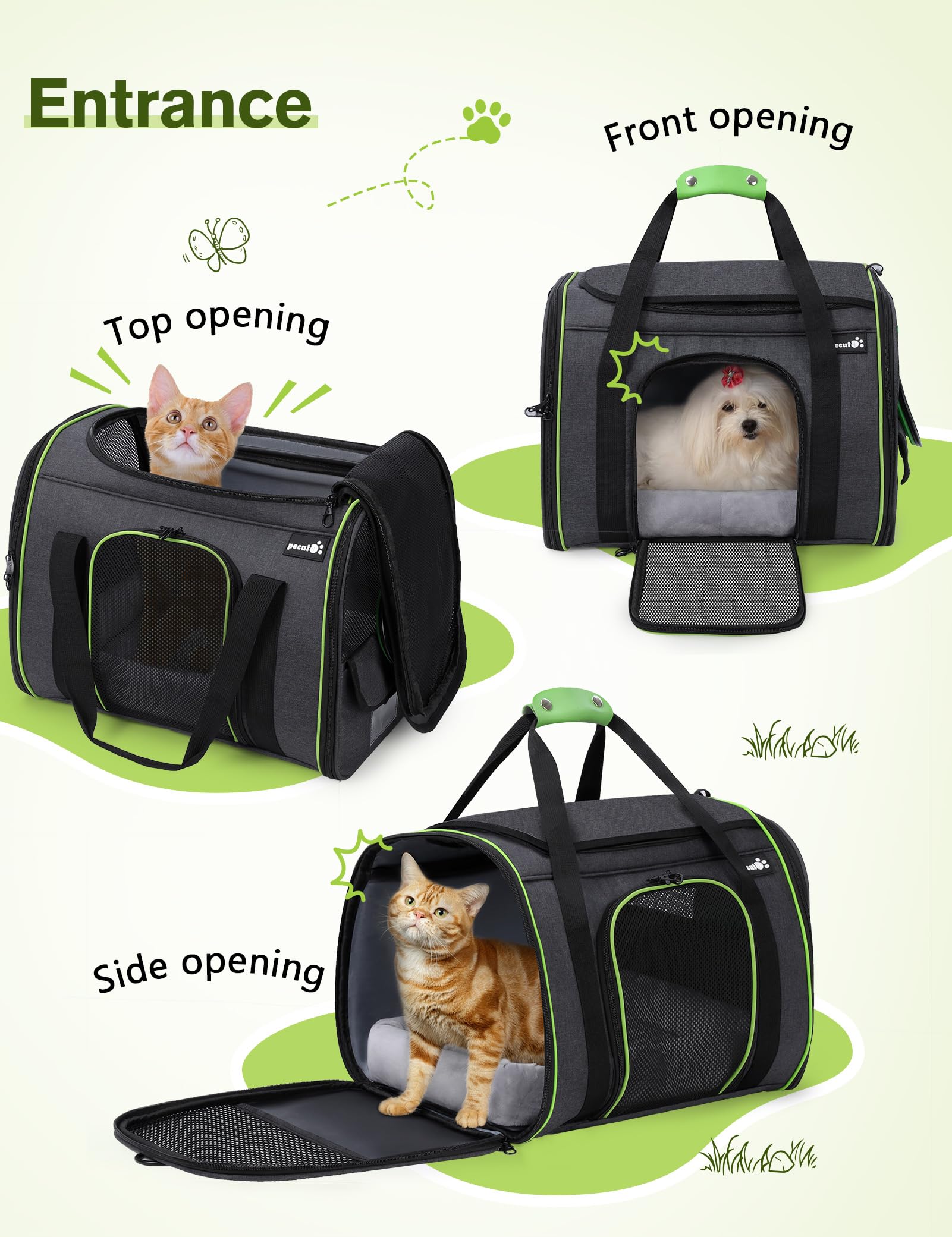 Pecute Bolsa para transportar mascotas grande, bolso para transportar gatos gris oscuro