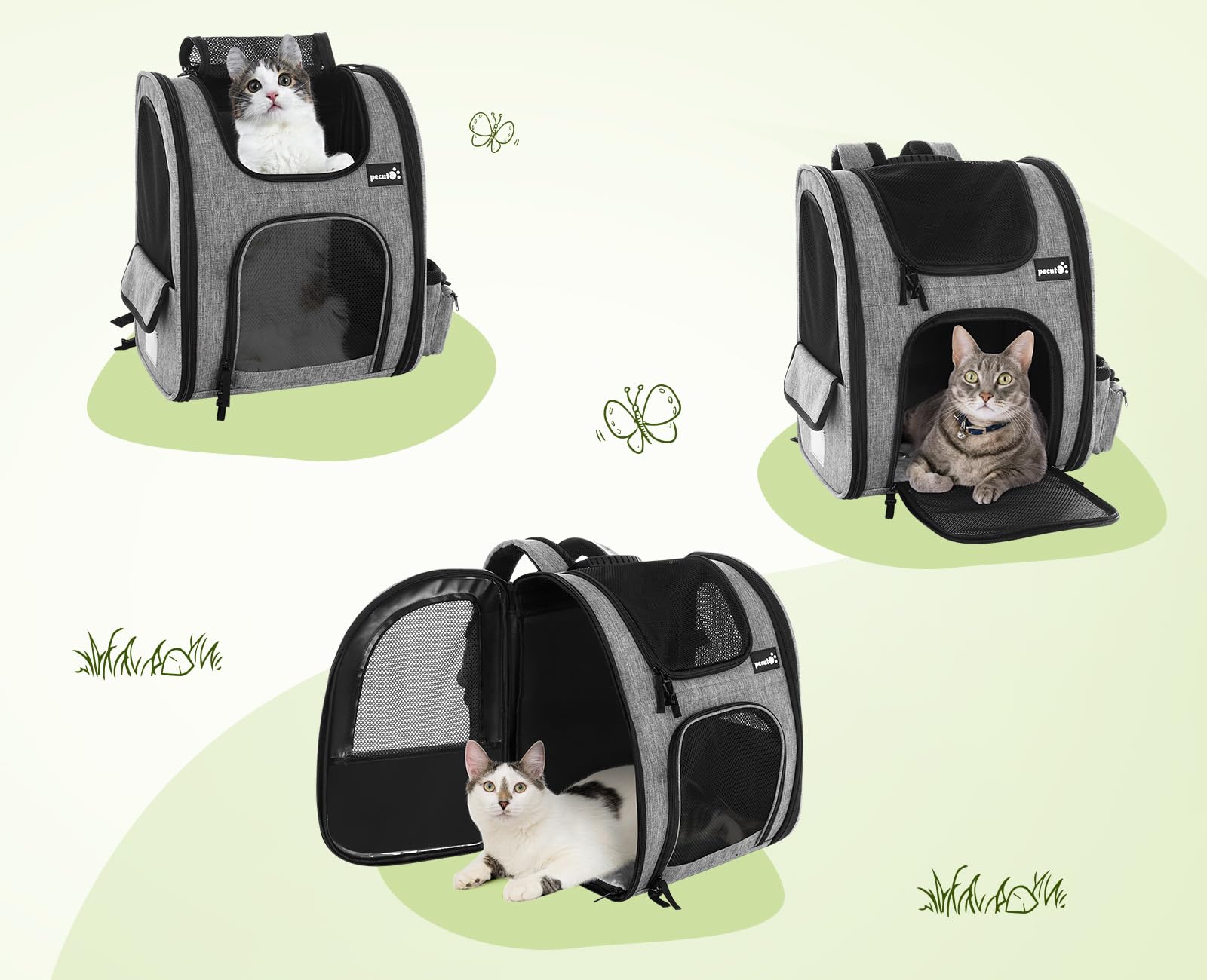 Pecute Cat Carrier Dog Backpack (Grey)