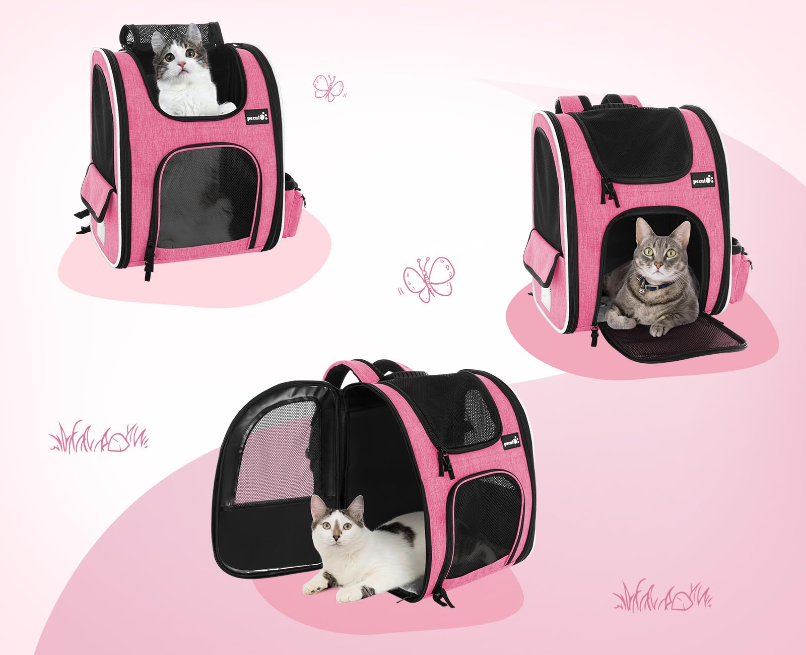 Pecute Cat Carrier Dog Backpack, Portable Breathable Rucksack(Pink)