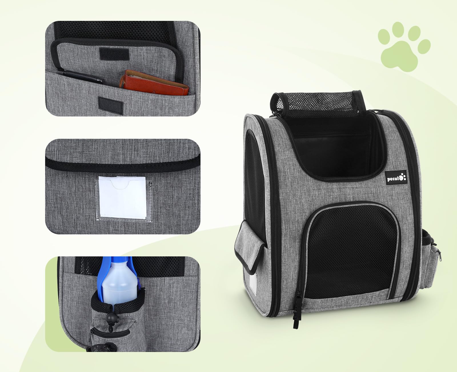 Pecute Cat Carrier Dog Backpack (Grey)