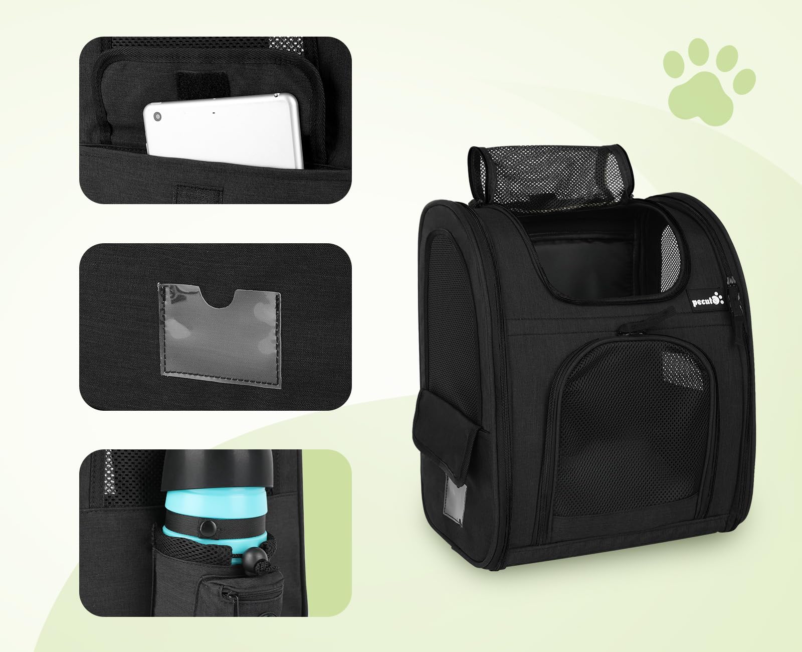 Pecute Cat Carrier Dog Backpack (Black)