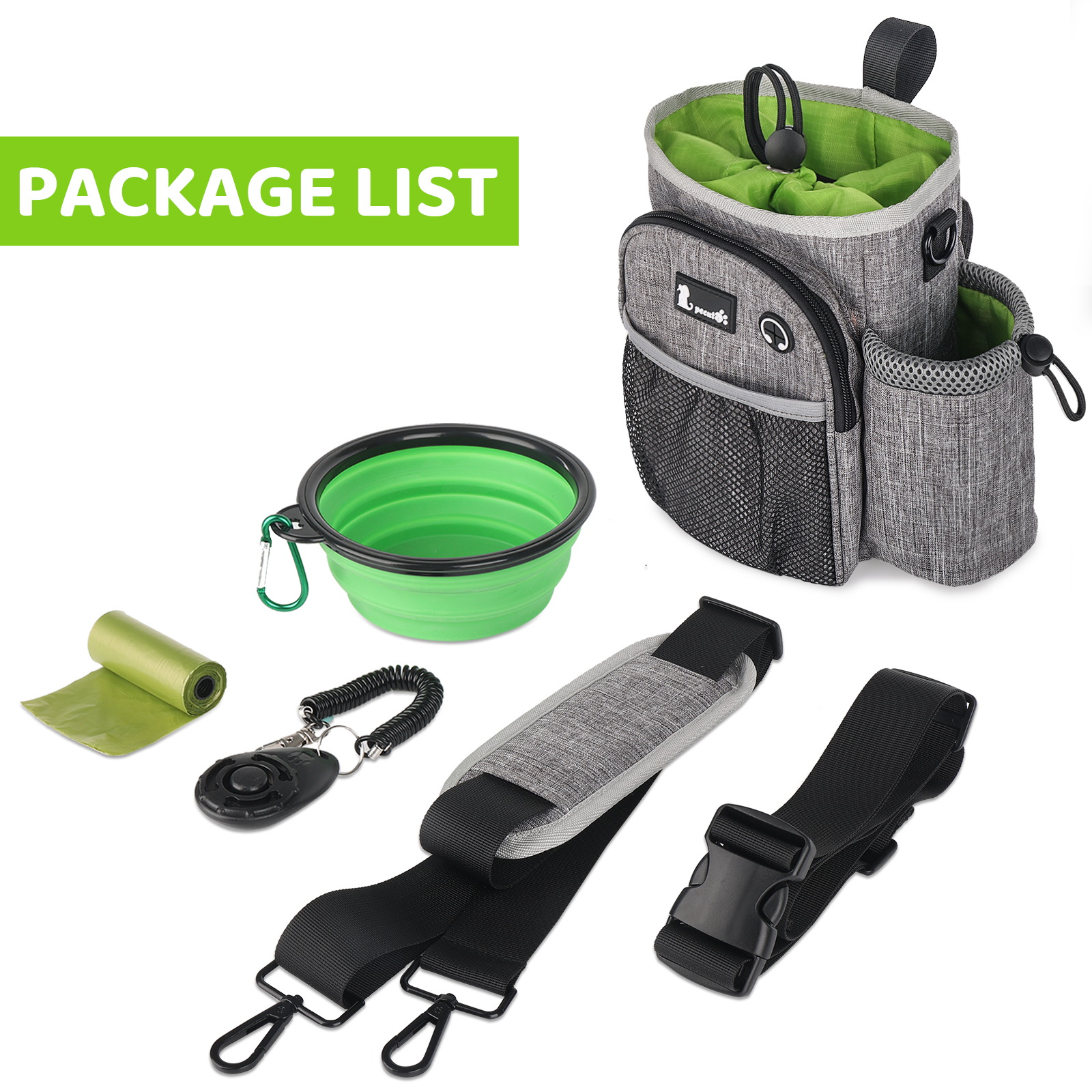 Pecute XL Dog Walking Bag with Water Bottle Holder (Gray).