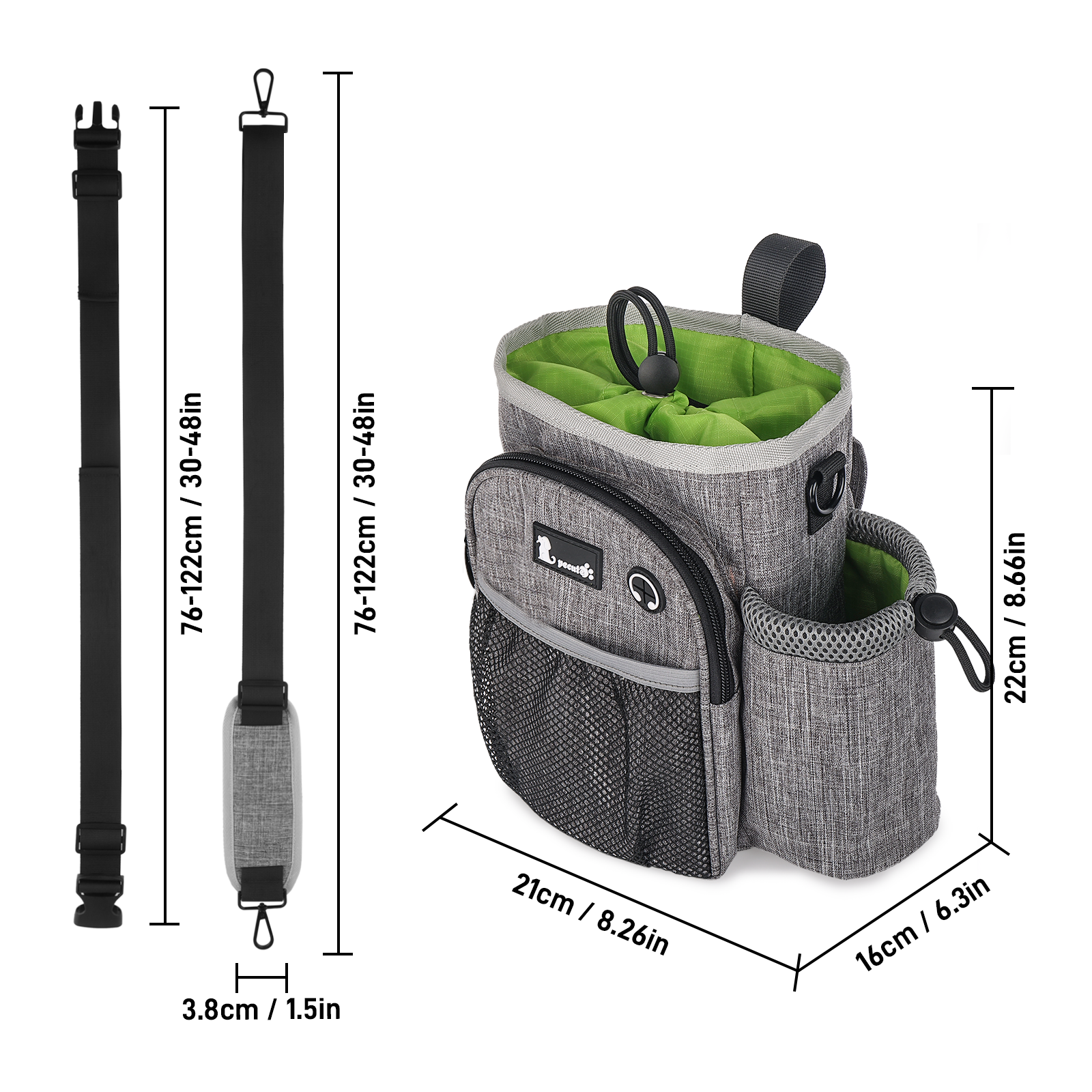 Pecute XL Dog Walking Bag with Water Bottle Holder (Gray).