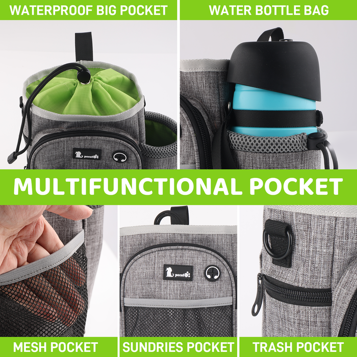 Pecute XL Dog Walking Bag with Water Bottle Holder (Gray).