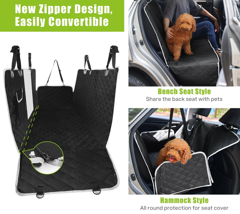 Pecute Variable rear dog seat cover with a garbage bag.