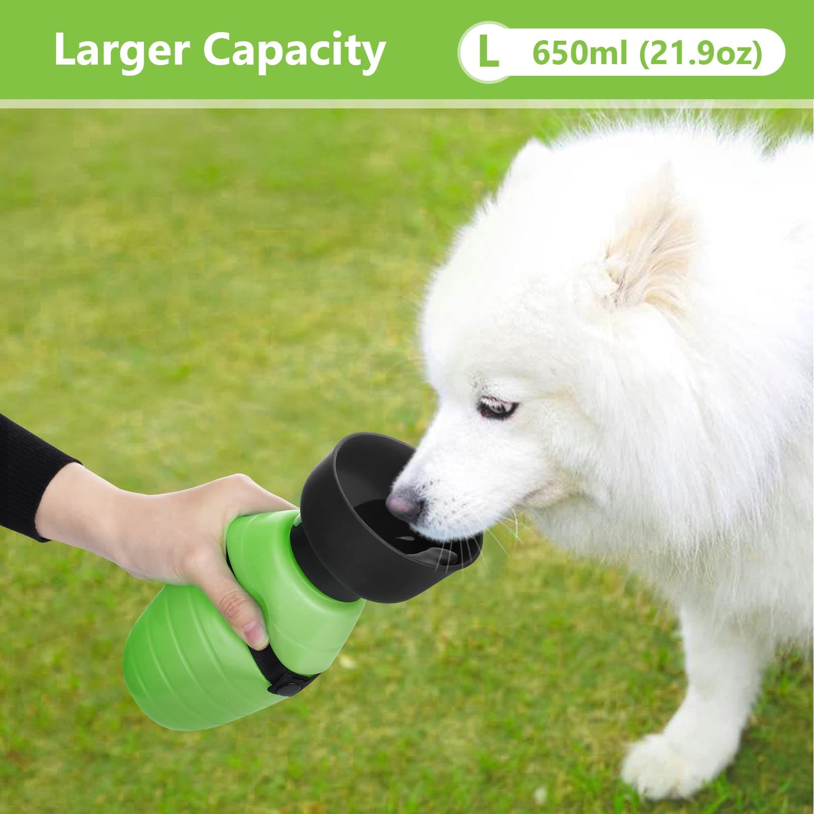 Pecute 500/650ml Dog Water Bottle Foldable (Green).