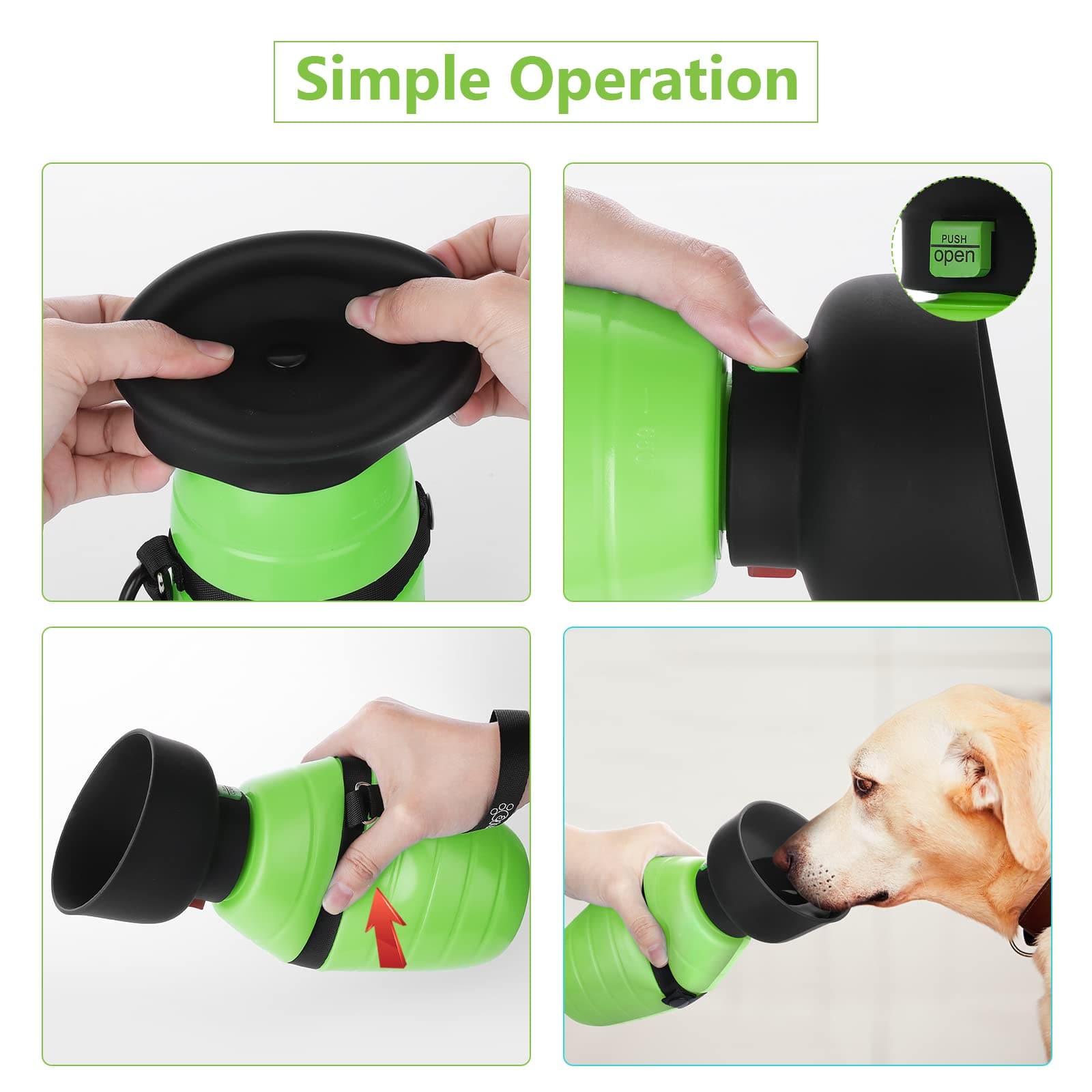 Pecute 500/650ml Dog Water Bottle Foldable (Green).