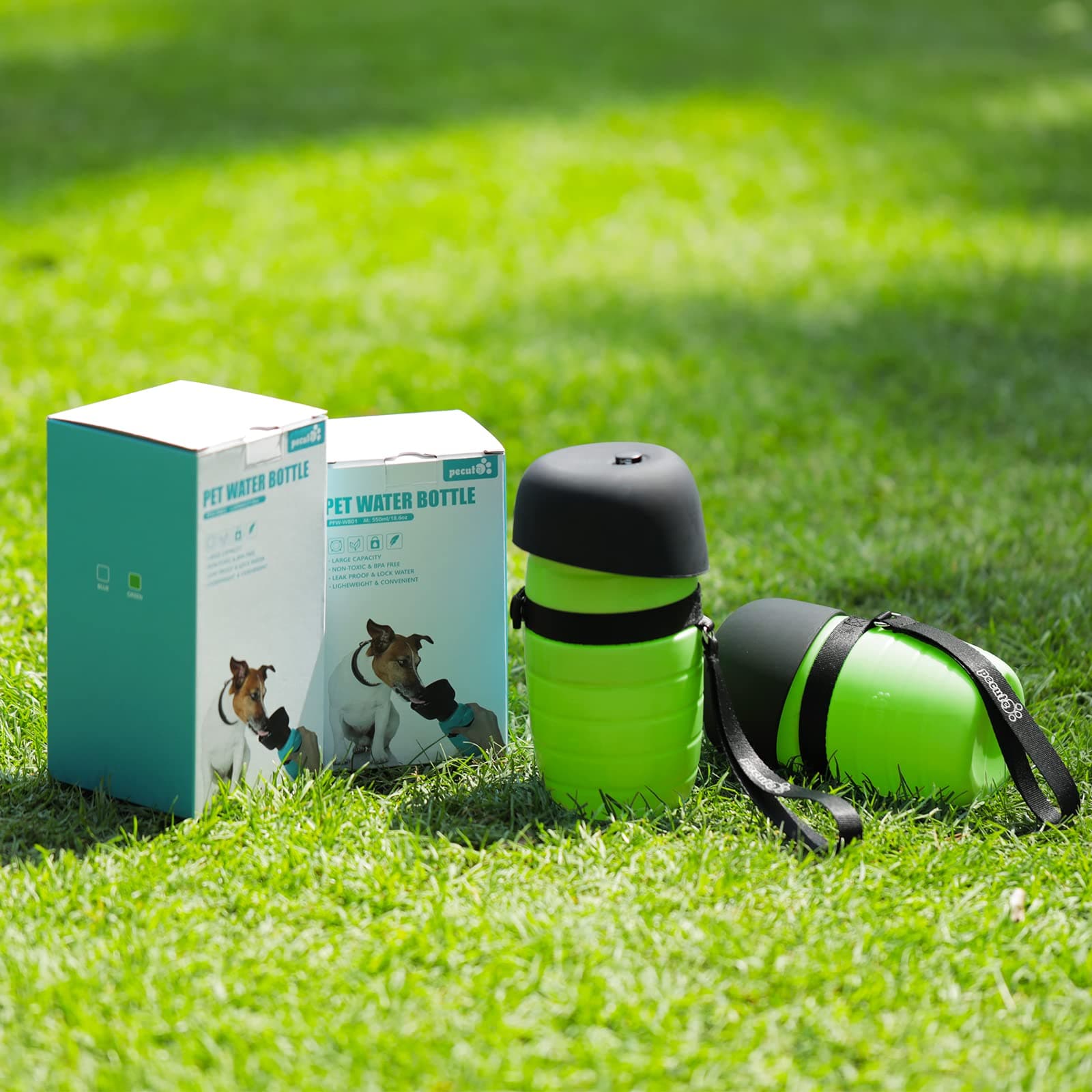 Pecute 500/650ml Dog Water Bottle Foldable (Green).