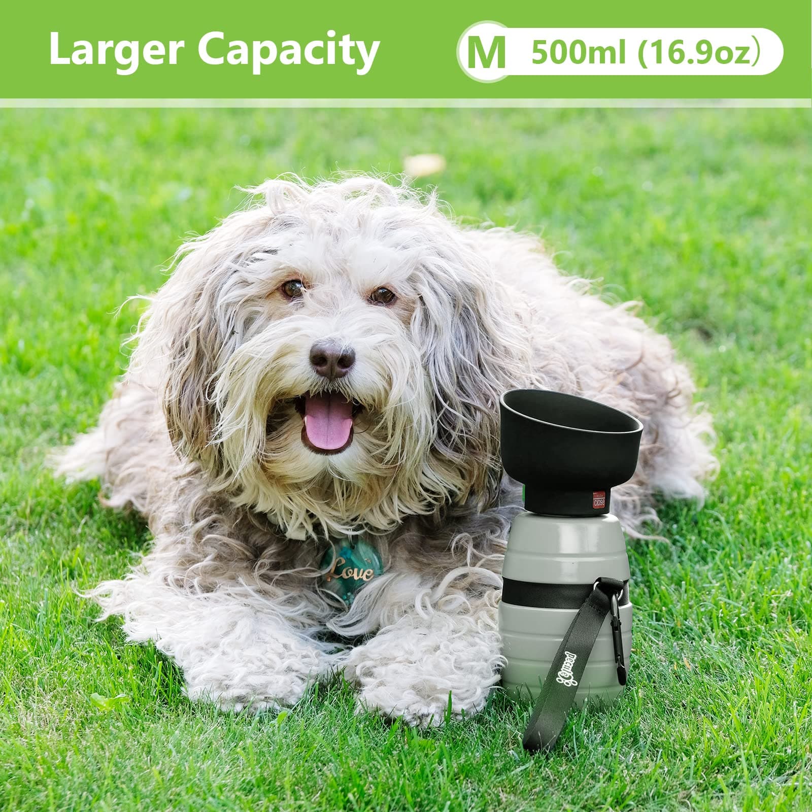 Pecute 500ml Dog Water Bottle (Grey).