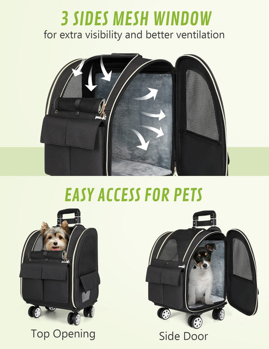 Pecute Pet Rolling Carrier Four upgraded wheels (Black).