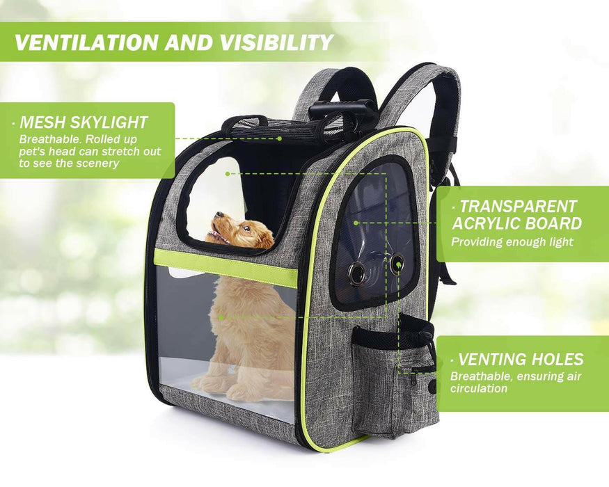 Pecute Portable Breathable Rucksack Expandable Cat Carrier Dog Backpack（Grey）.