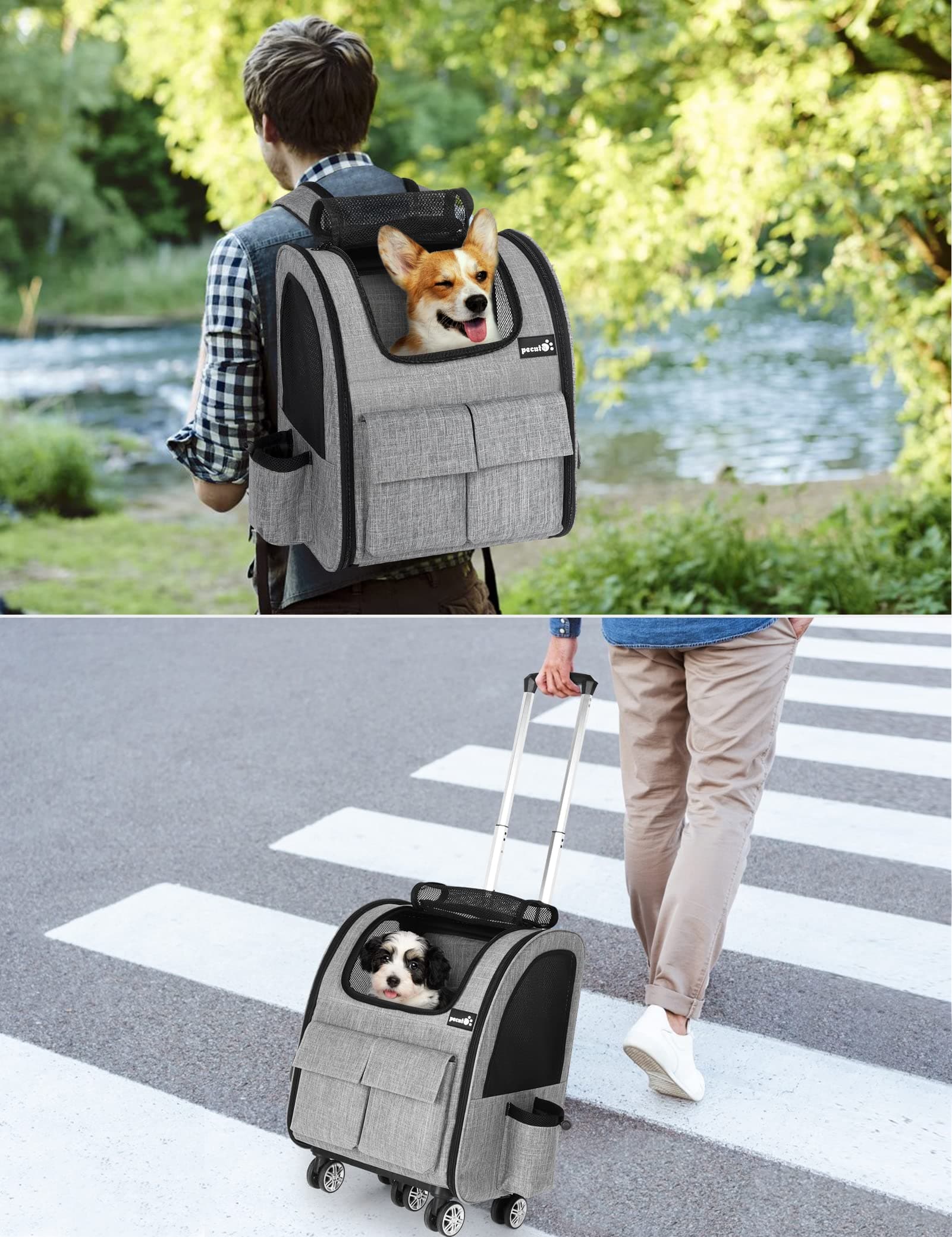 Pecute L Size Pet Trolley Backpack Travel Carrier Max Load 15kg.