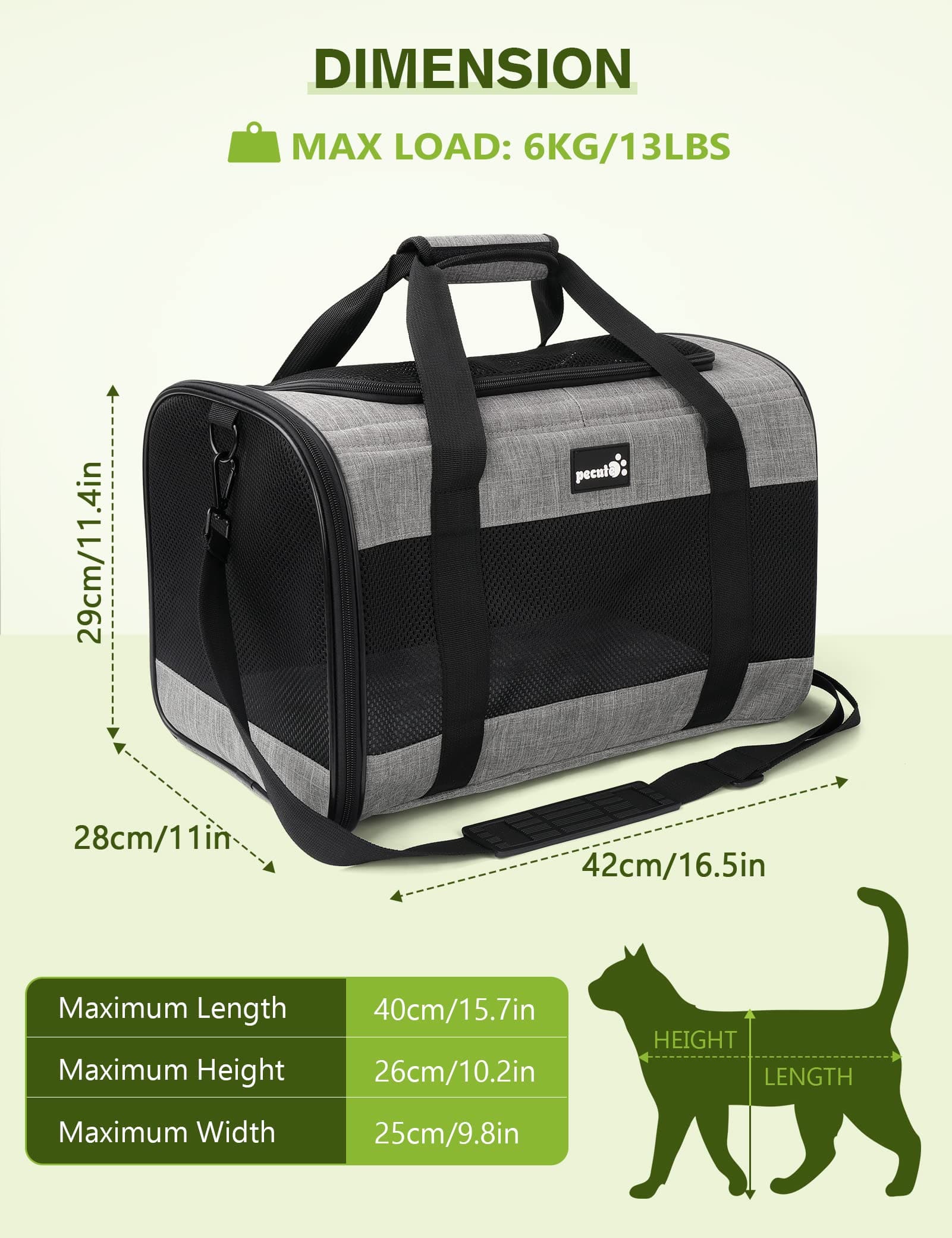 Pecute Pet Carrier Bag with Bowl Used for Pet Under 6KG.