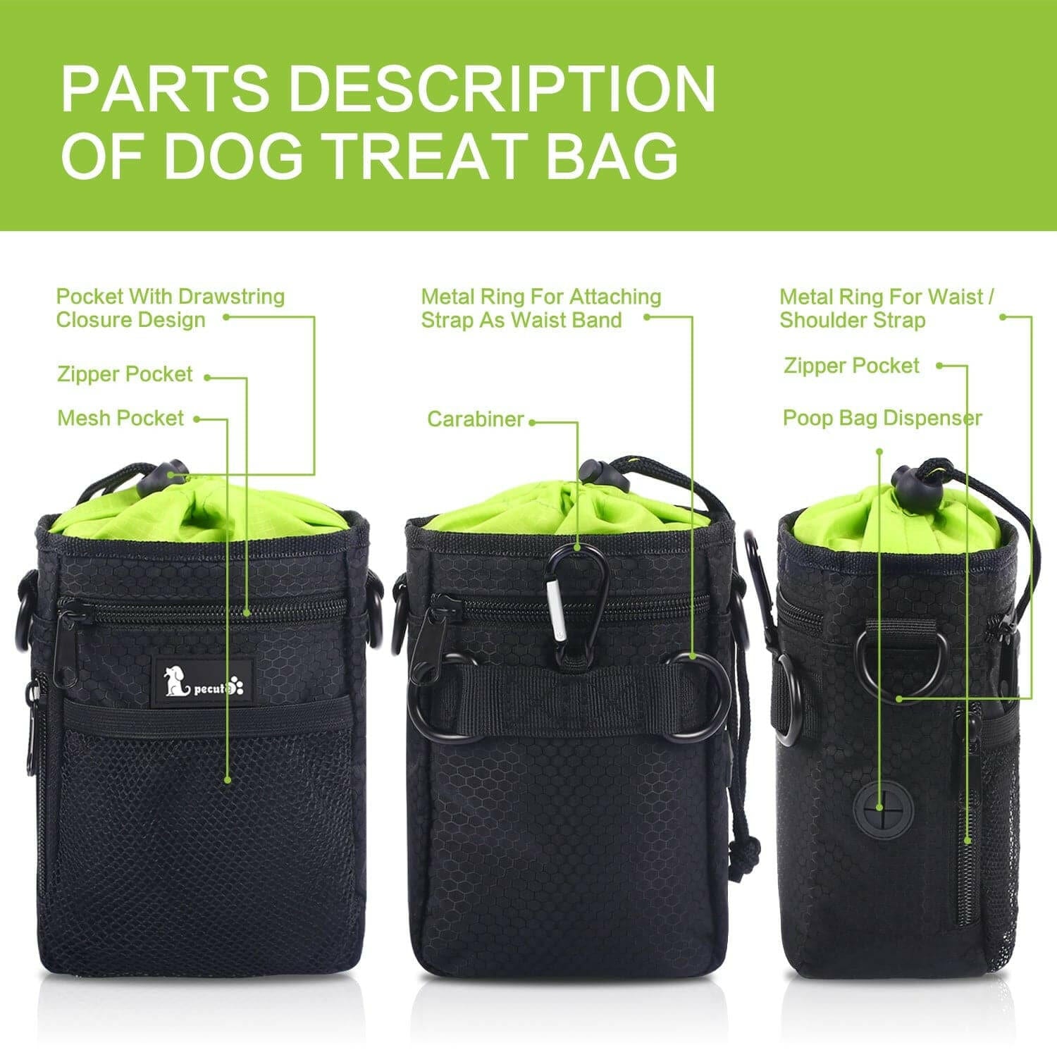 Pecute Waterproof Dog Treat Pouch Bag.