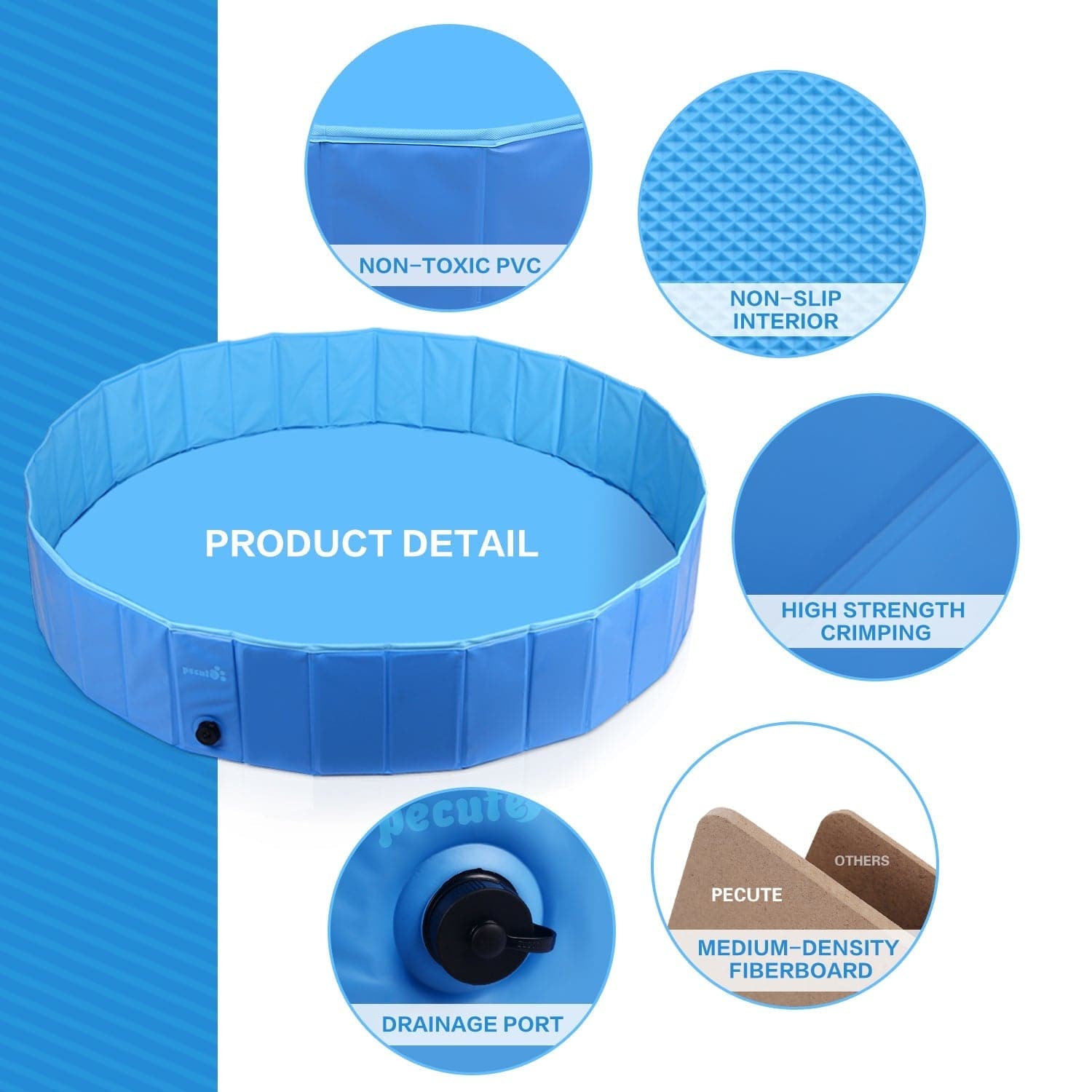 Pecute Paddling Pool for Pets& Kids（XL）.