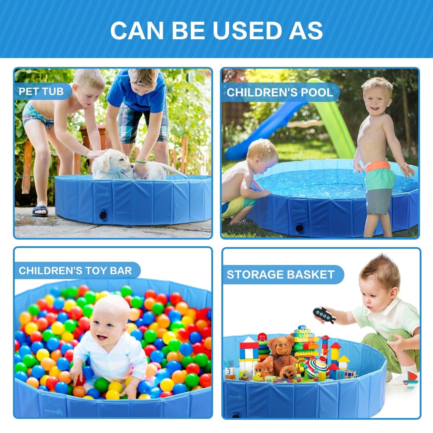 Pecute Paddling Pool for Pets& Kids（XL）.