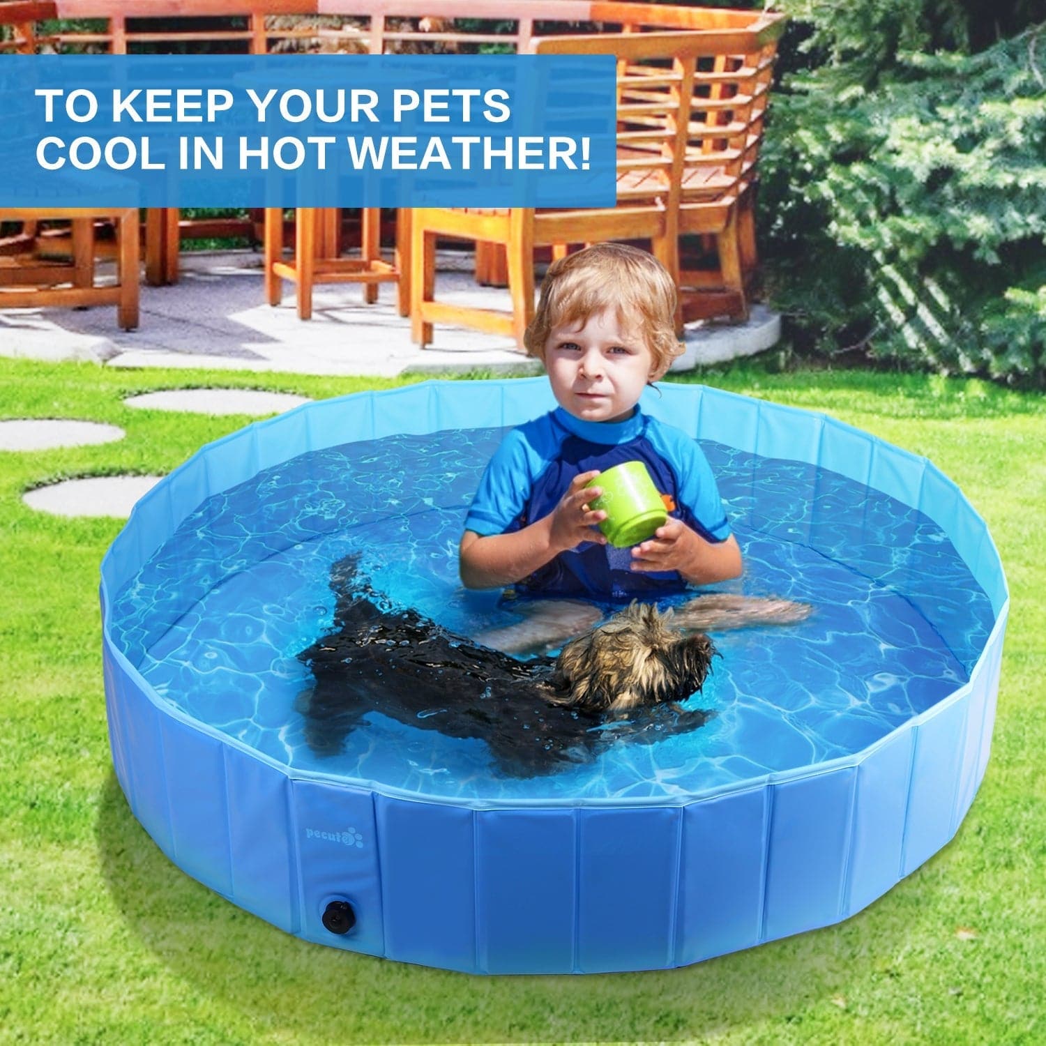 Pecute Paddling Pool for Pets& Kids（XL）.