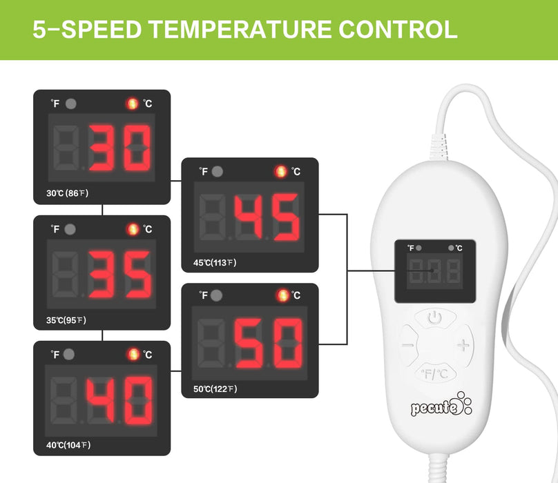 Pecute Pet Heating Pad 5 Adjustable Temperatures M.