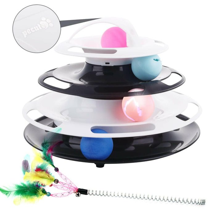 Pecute Catnip Ball Flashing Ball and Feather Wand Cat Roller Toy 4 Layers.