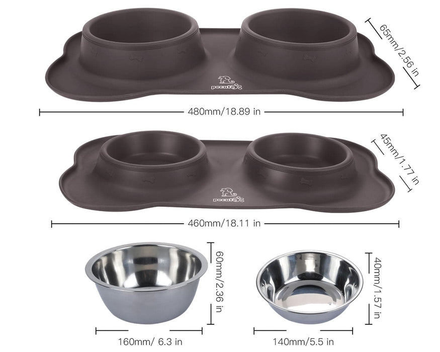 Pecute Stainless Steel Double Non Slip Bowls (L: 750ml).