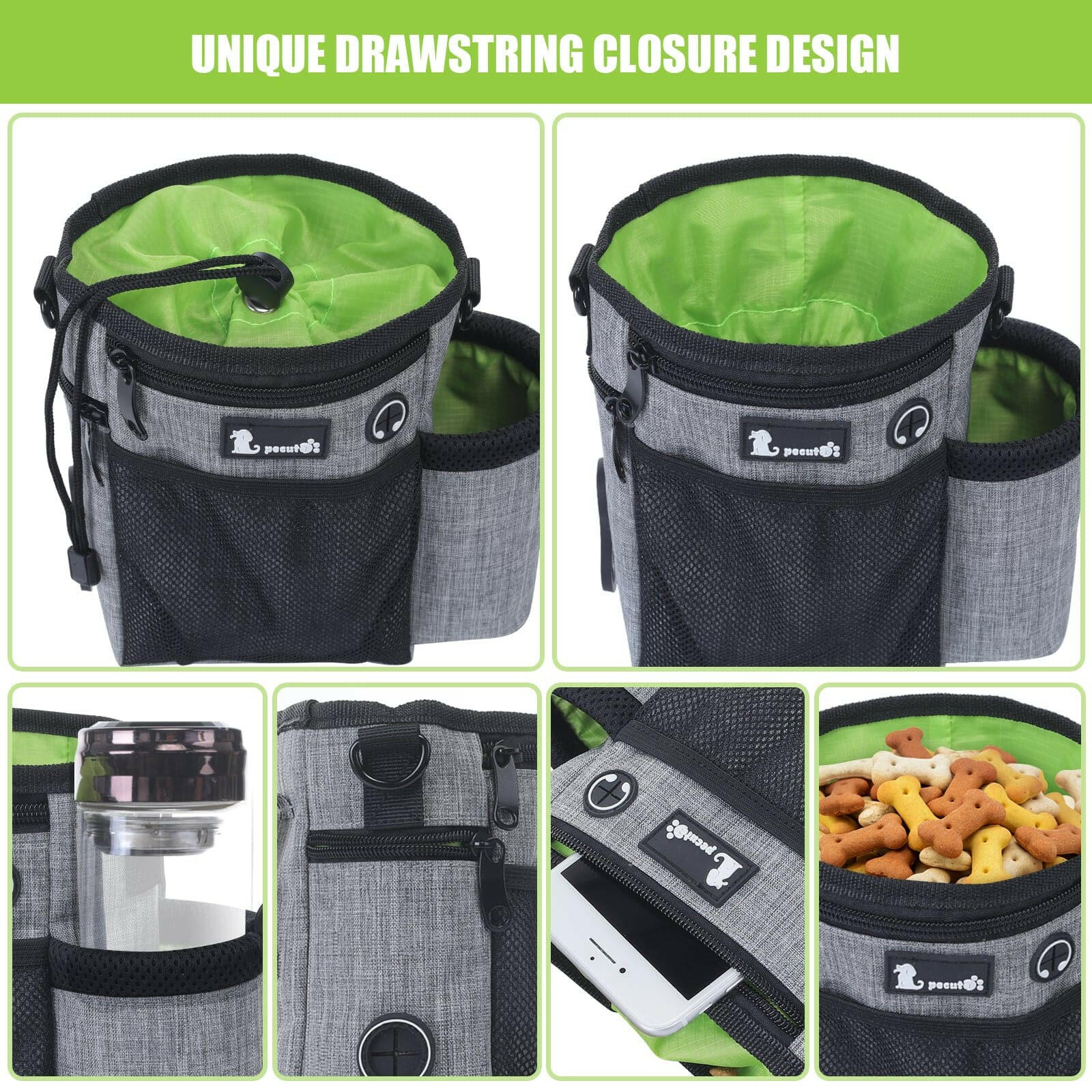 Pecute Large Dog Treat Pouch Bag (Grey).