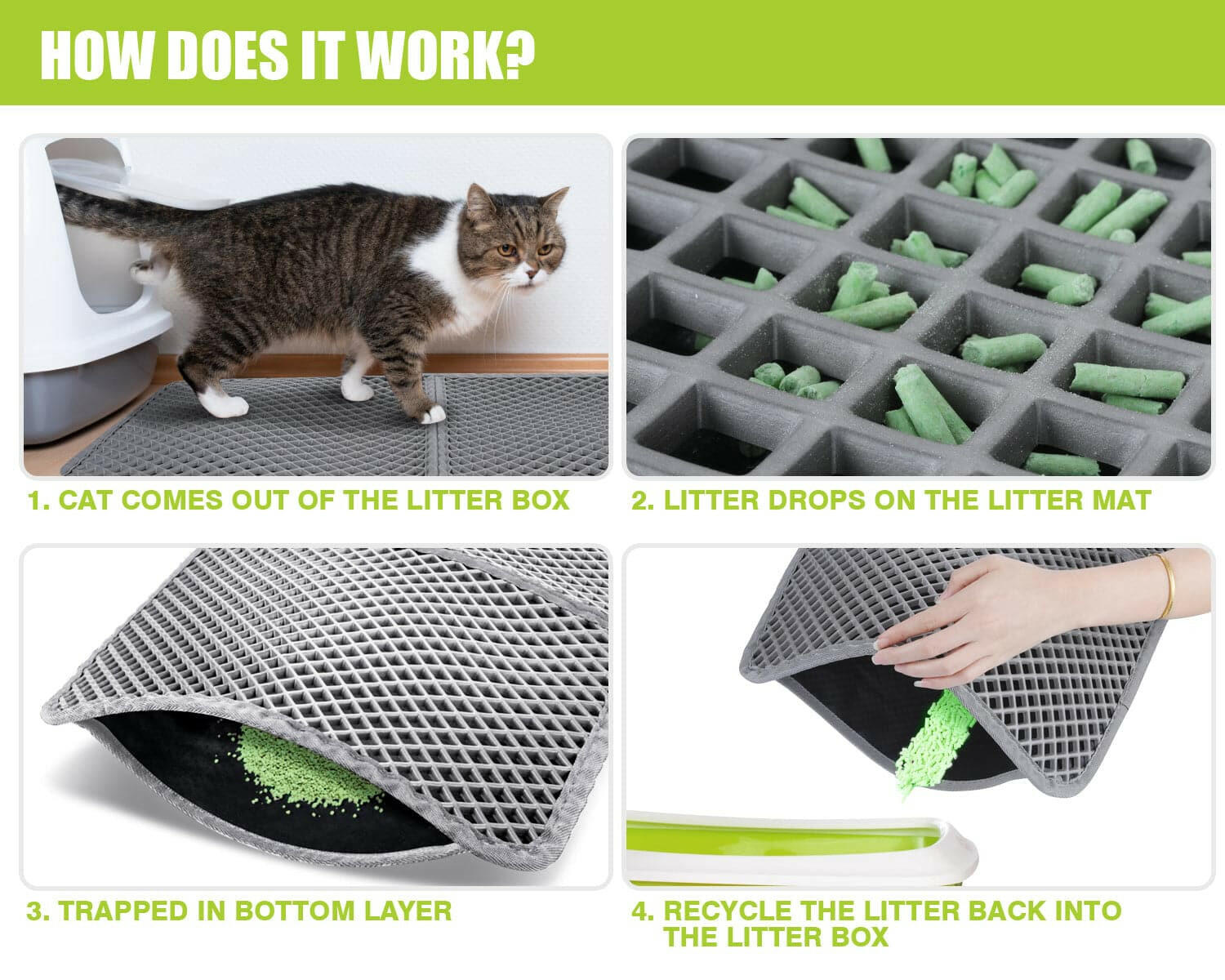 Pecute Square Large Hole Cat Litter Mat（60x42cm）.