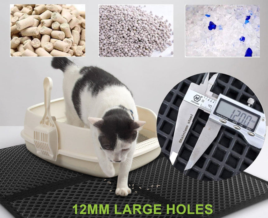 Pecute Cat Litter Mat, 24L x 17W Waterproof NonSlip Large Hole 2-Layer  Kitty Litter Box Mat 